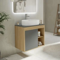Тумба с раковиной Teymi Nura 70 дуб эврика, матовый графит, раковина Iva 52