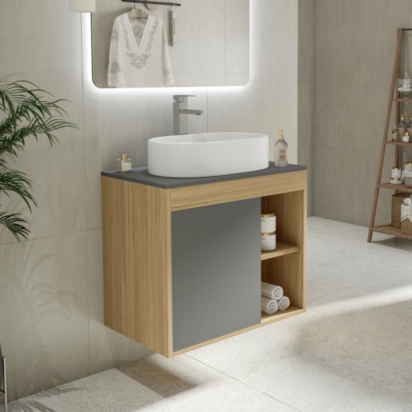 Тумба с раковиной Teymi Nura 70 дуб эврика, матовый графит, раковина Iva 52