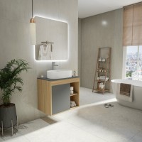 Тумба с раковиной Teymi Nura 70 дуб эврика, матовый графит, раковина Iva 52