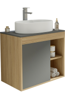 Тумба с раковиной Teymi Nura 70 дуб эврика, матовый графит, раковина Iva 52