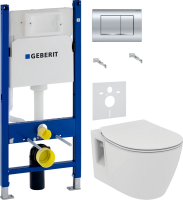 Комплект Унитаз подвесной Ideal Standard Connect + Крышка E772401 с микролифтом + Инсталляция Geberit Duofix Delta 458.163.21.1 с кнопкой смыва, хром + Звукоизоляция
