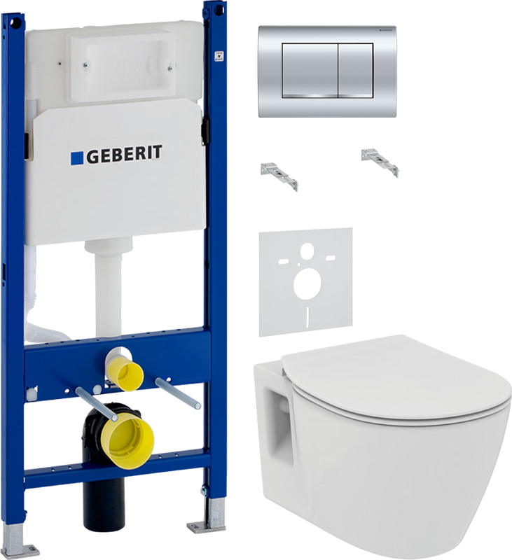Комплект Унитаз подвесной Ideal Standard Connect + Крышка E772401 с микролифтом + Инсталляция Geberit Duofix Delta 458.163.21.1 с кнопкой смыва, хром + Звукоизоляция