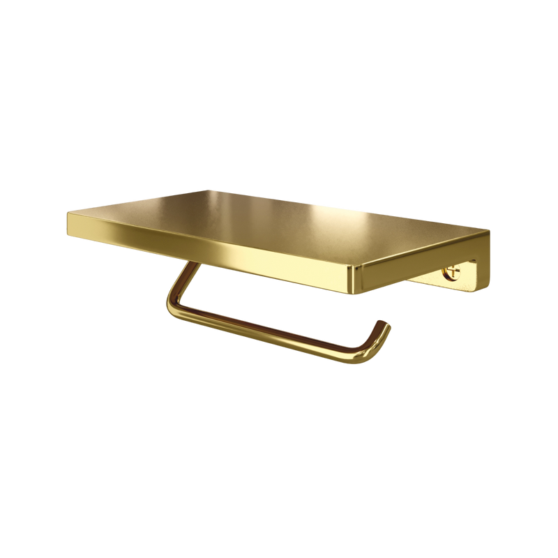 Держатель для туалетной бумаги Wasserkraft Sauer 1725 с полкой для телефона, глянцевое золото