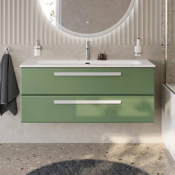 Тумба с раковиной Cezares Eco Cer-N 120 фисташковый софт, раковина Eco 120, ручки сатин