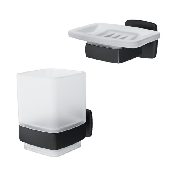 Набор Стакан AM.PM Gem + Мыльница A9034222 настенная, стеклянная, черная