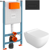 Комплект Унитаз подвесной VitrA Shift 7742B003-0075 белый глянцевый + Крышка DIWO Шифт 0405 быстросъемное, с микролифтом + Инсталляция V-Fix Core 732-5800-01 с кнопкой смыва Root R 740-2211 черной матовой
