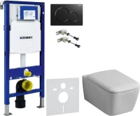 Комплект Унитаз подвесной Geberit iCon Square 201950000 + Крышка Square 571910000 + Крепления Duofix 111.815.00.1 к стене + Звукоизоляция + Инсталляция UP 320 111.300.00.5 + Кнопка Sigma 01 115.770.DW.5 черная