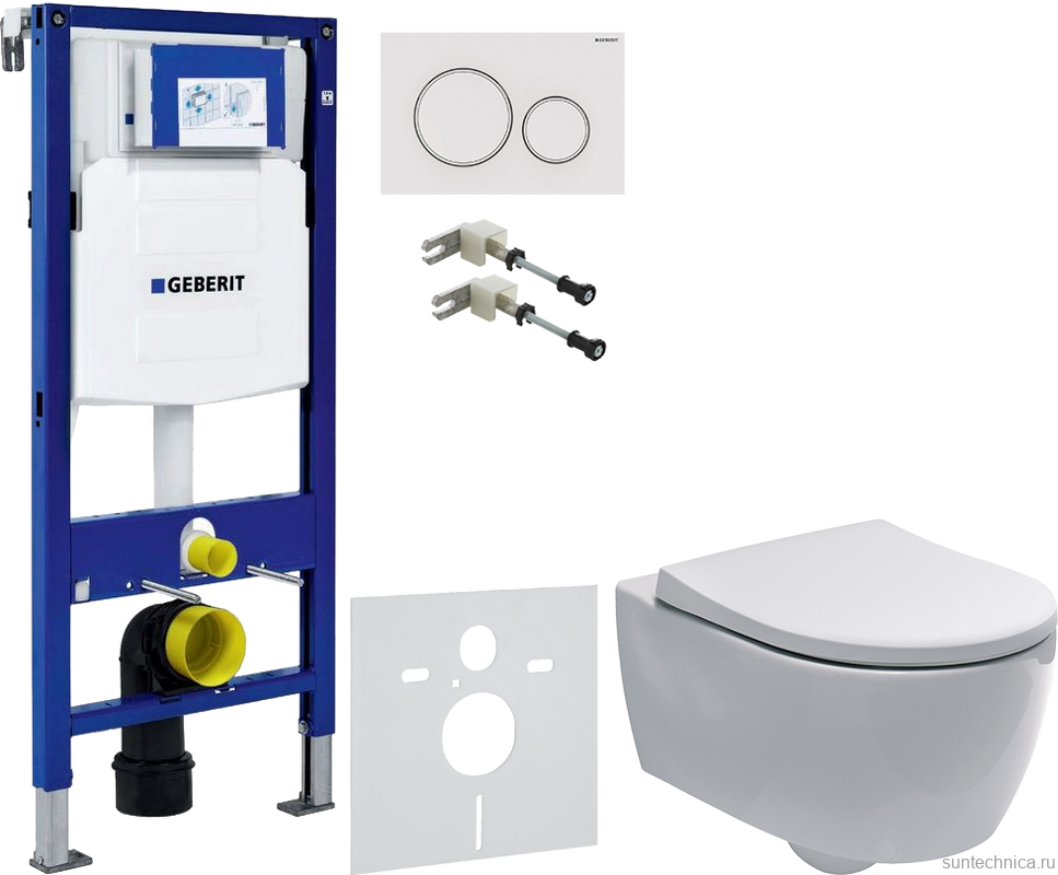 Комплект Унитаз подвесной Geberit iCon + Крышка Slim 500.670.01.1 + Крепления Duofix 111.815.00.1 к стене + Звукоизоляция + Инсталляция UP 320 111.300.00.5 + Кнопка Sigma 20 115.882.11.1 белая