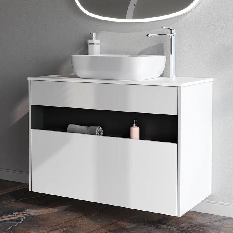Тумба с раковиной AM.PM Func 100 белый глянец, со столешницей, раковина M8FWCC10510WG