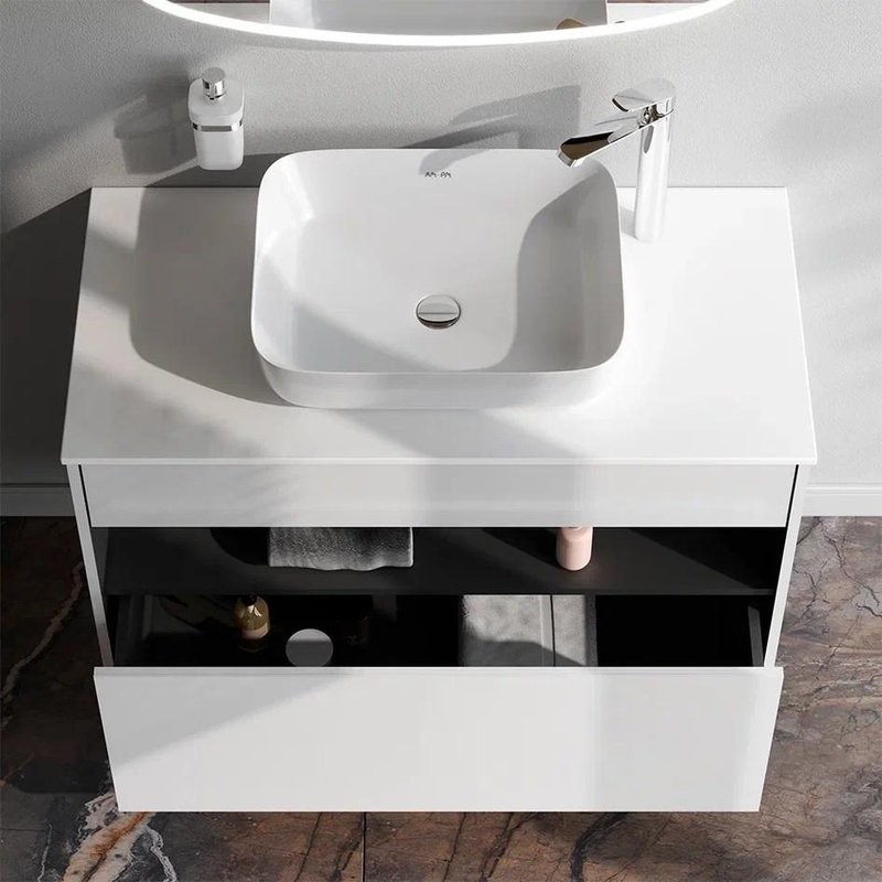 Тумба с раковиной AM.PM Func 100 белый глянец, со столешницей, раковина M8FWCC10510WG