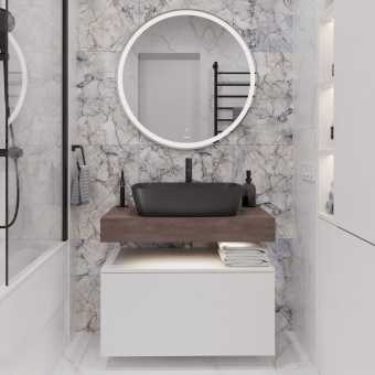 Мебель для ванной STWORKI Ольборг 80 столешница дуб карпентер, без отверстий, с тумбой 80, с раковиной Vitra Shift черной