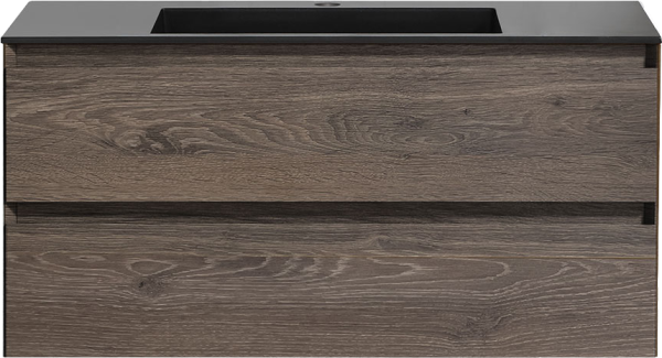 Тумба с раковиной Vincea Luka 100, 2 ящика, темный дуб, с черной раковиной