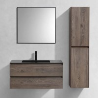 Тумба с раковиной Vincea Luka 100, 2 ящика, темный дуб, с черной раковиной