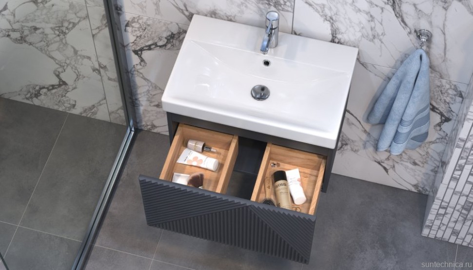 Тумба с раковиной Velvex Edge 60.1Y подвесная, графит