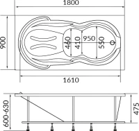 Акриловая ванна 1MarKa Taormina 180x90 см, пристенная, белая, с каркасом