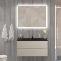 Мебель для ванной комнаты BelBagno Marino 100 подвесная, crema opaco, черная раовина
