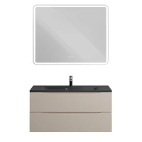 Мебель для ванной комнаты BelBagno Marino 100 подвесная, crema opaco, черная раовина
