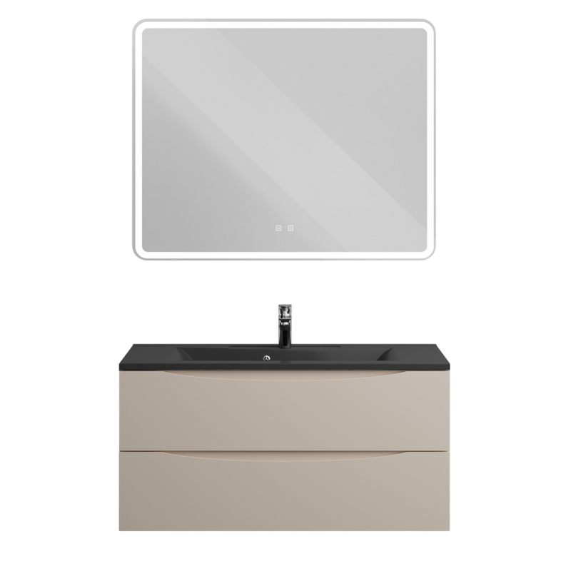 Мебель для ванной комнаты BelBagno Marino 100 подвесная, crema opaco, черная раовина