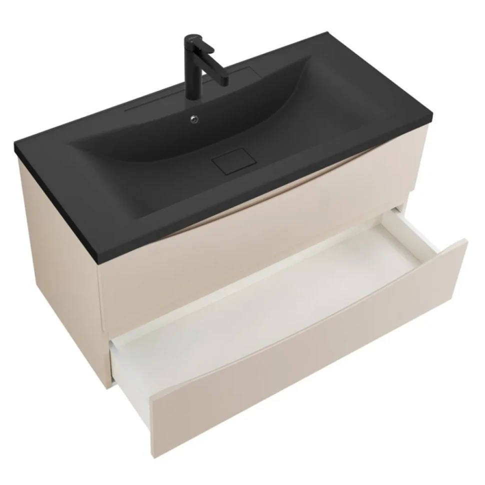 Мебель для ванной комнаты BelBagno Marino 100 подвесная, crema opaco, черная раовина