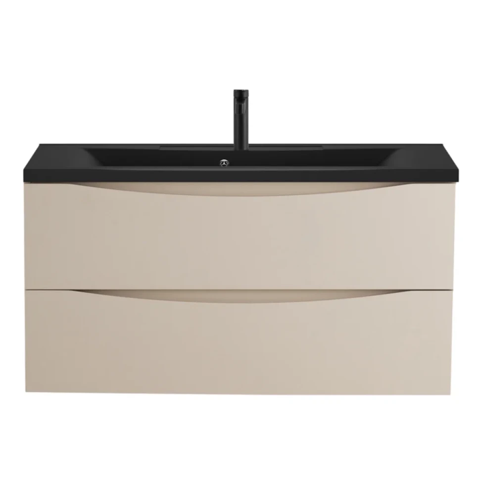 Мебель для ванной комнаты BelBagno Marino 100 подвесная, crema opaco, черная раовина