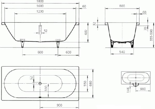 Стальная ванна Kaldewei Classic Duo 110 180x80 см, пристенная, на ножках, с самоочищающимся покрытием