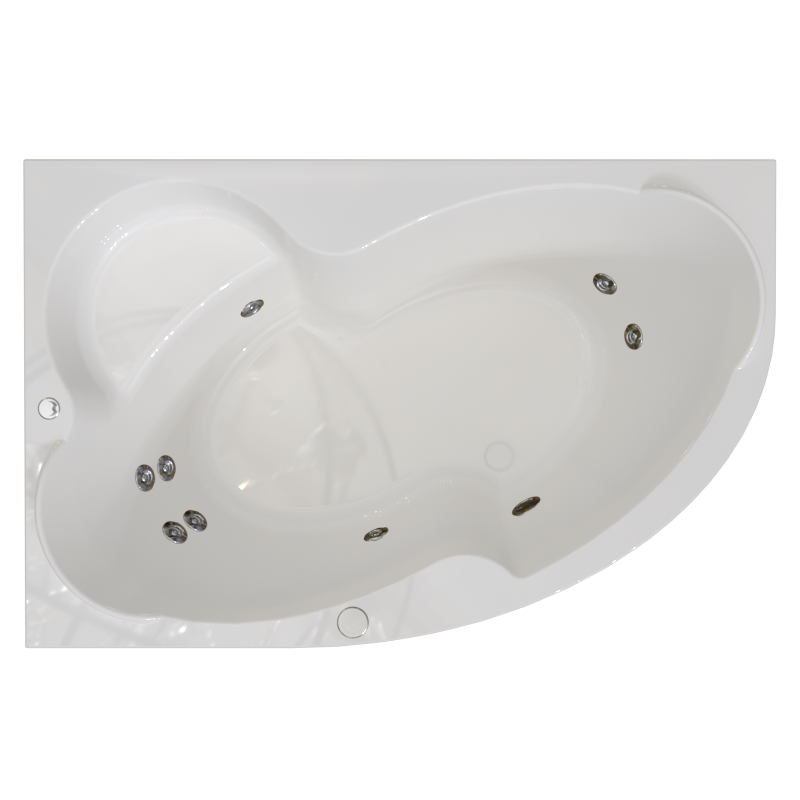 Акриловая ванна Radomir Ирма Релакс 170x110 см, угловая, левая, пристенная, с гидромассажем, белая, асимметричная, с каркасом, с экраном, с сиденьем, со сливом-переливом, с полотенцедержателем