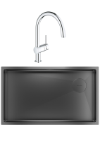 Комплект Мойка Paulmark Next-Skew PM887444-GM вороненая сталь + Смеситель Grohe Minta 3291800E хром
