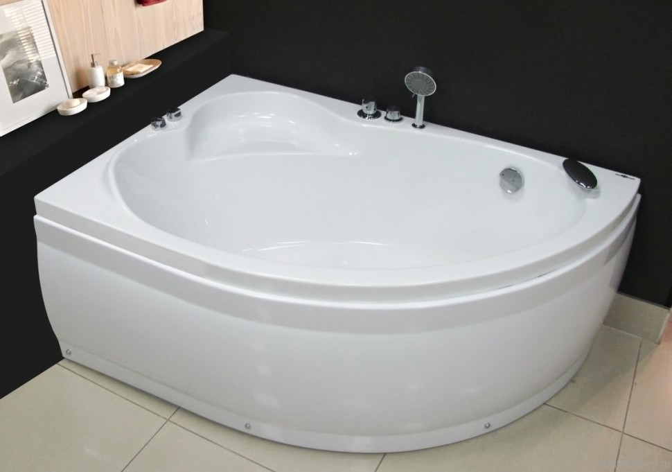Акриловая ванна Royal Bath Alpine RB 819102 L 170x100 см, угловая, левая, пристенная, белая, асимметричная, с каркасом, с сиденьем
