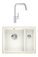 Комплект Мойка Blanco Subline 350/150-U глянцевая белая, с отводной арматурой InFino + Смеситель Grohe Eurosmart