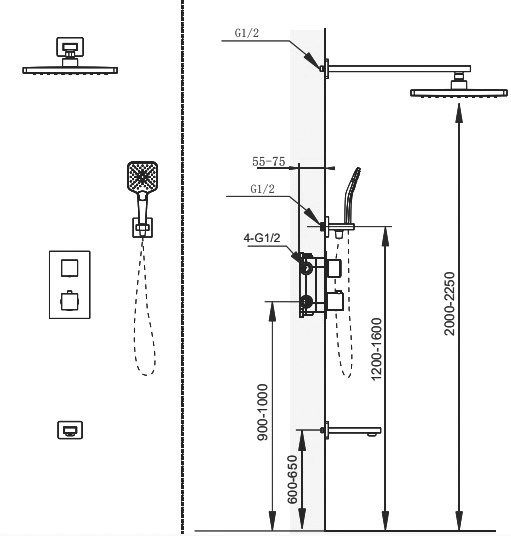 Душевой комплект AltroBagno Lamberto AltroBagnoLamberto040411GM С ВНУТРЕННЕЙ ЧАСТЬЮ, оружейная сталь