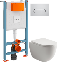 Комплект Унитаз подвесной Ceramicanova Mia Rimless CN1805 + Инсталляция VitrA V-Fix Core 732-5800-01 с кнопкой смыва Root R 740-2280 хром