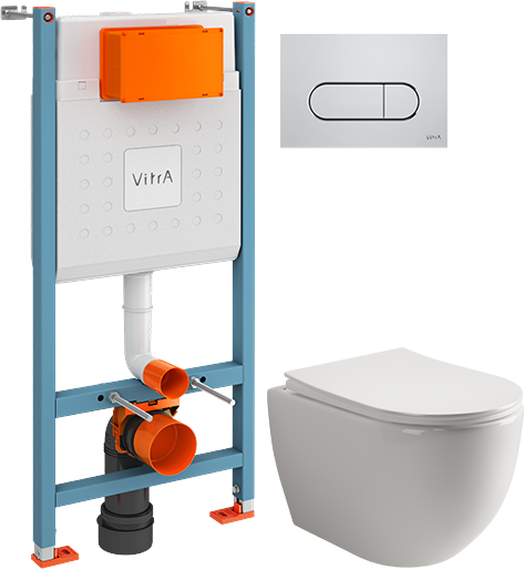 Комплект Унитаз подвесной Ceramicanova Mia Rimless CN1805 + Инсталляция VitrA V-Fix Core 732-5800-01 с кнопкой смыва Root R 740-2280 хром