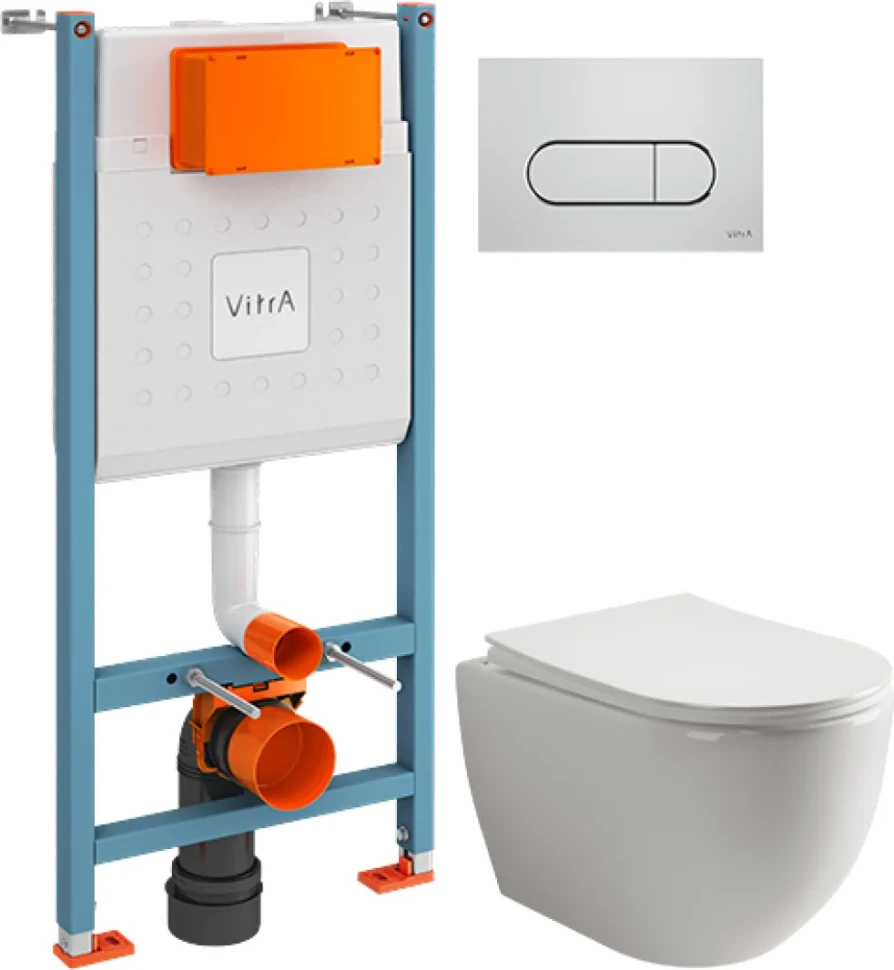 Комплект Унитаз подвесной Ceramicanova Mia Rimless CN1805 + Инсталляция VitrA V-Fix Core 732-5800-01 с кнопкой смыва Root R 740-2280 хром