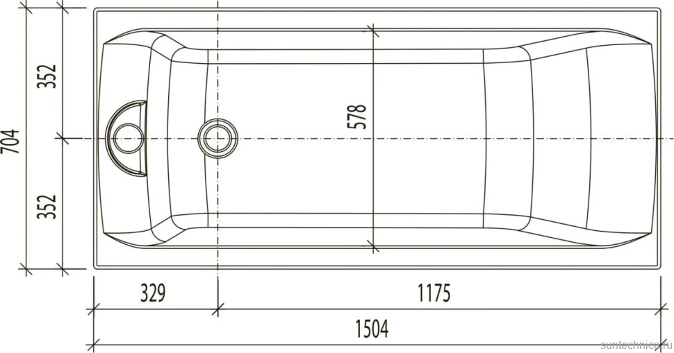 Акриловая ванна EUROLUX Qwatry 150x70 см, пристенная, белая, с каркасом