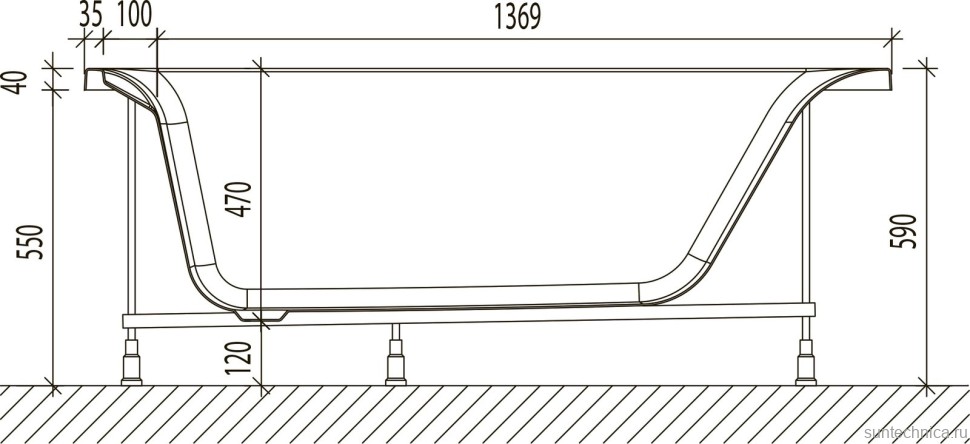 Акриловая ванна EUROLUX Qwatry 150x70 см, пристенная, белая, с каркасом