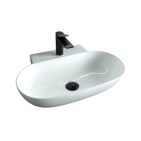 Накладная раковина GID Lago N9234 56 глянцевая белая, овальная, фаянс, с 1 отверстием под смеситель