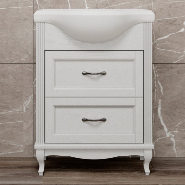 Тумба с раковиной ValenHouse Эллина 65 белая, 2 ящика, ручки хром