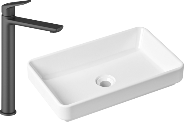 Комплект Накладная раковина Lavinia Boho Bathroom Sink Slim 33311004 + Смеситель Wellsee ICON! for life 182307000 матовый черный