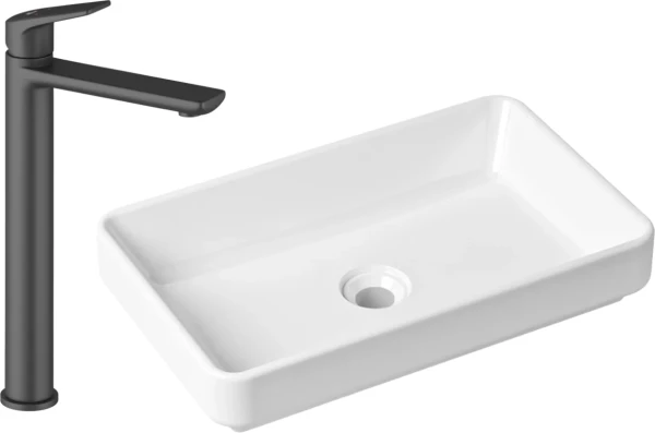 Комплект Накладная раковина Lavinia Boho Bathroom Sink Slim 33311004 + Смеситель Wellsee ICON! for life 182307000 матовый черный