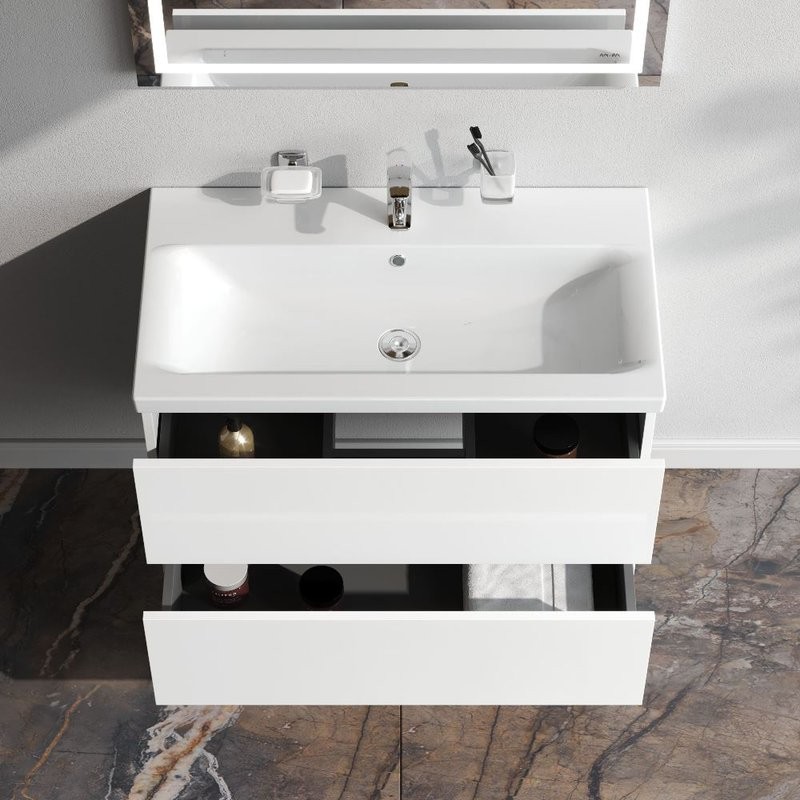 Тумба с раковиной AM.PM Gem 80 подвесная, 2 ящика, белый глянец