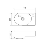 Раковина маленькая в туалет GID Suspendido N9273L 41 глянцевая белая, прямоугольная, фаянс