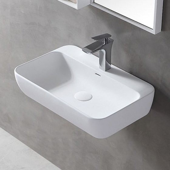 Раковина подвесная Abber Stein AS2654 60 матовая белая, прямоугольная, искусственный камень