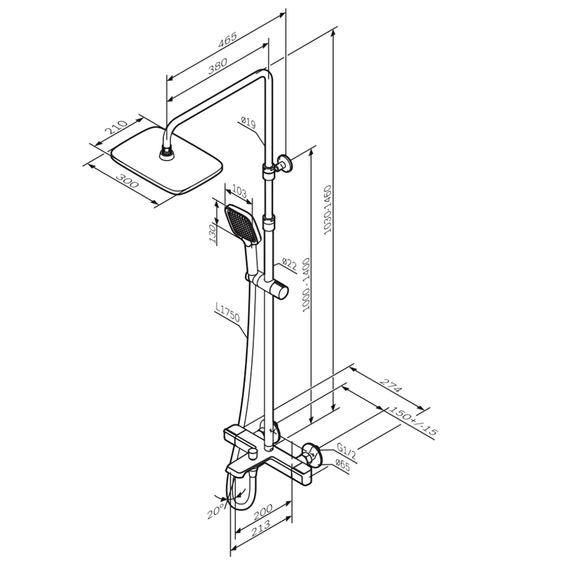 Душевая стойка AM.PM Func F078F522 с термостатом, черная