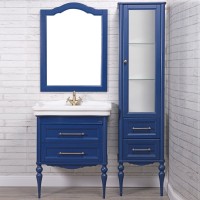 Мебель для ванной комнаты ValenHouse Эстетика 80, синяя, подвесная, ручки бронза