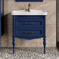 Мебель для ванной комнаты ValenHouse Эстетика 80, синяя, подвесная, ручки бронза