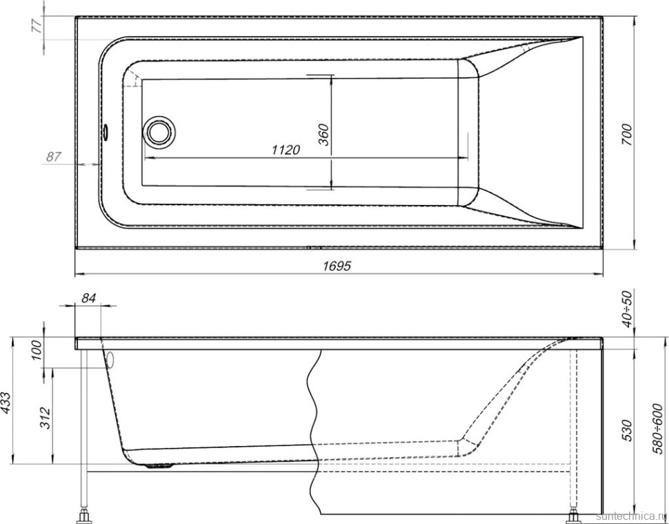 Акриловая ванна Aquanet Bright 267835 170x70 см, пристенная, белая, с каркасом