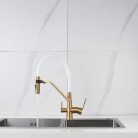 Смеситель для кухни Shevanik S278G золотой сатин, белый