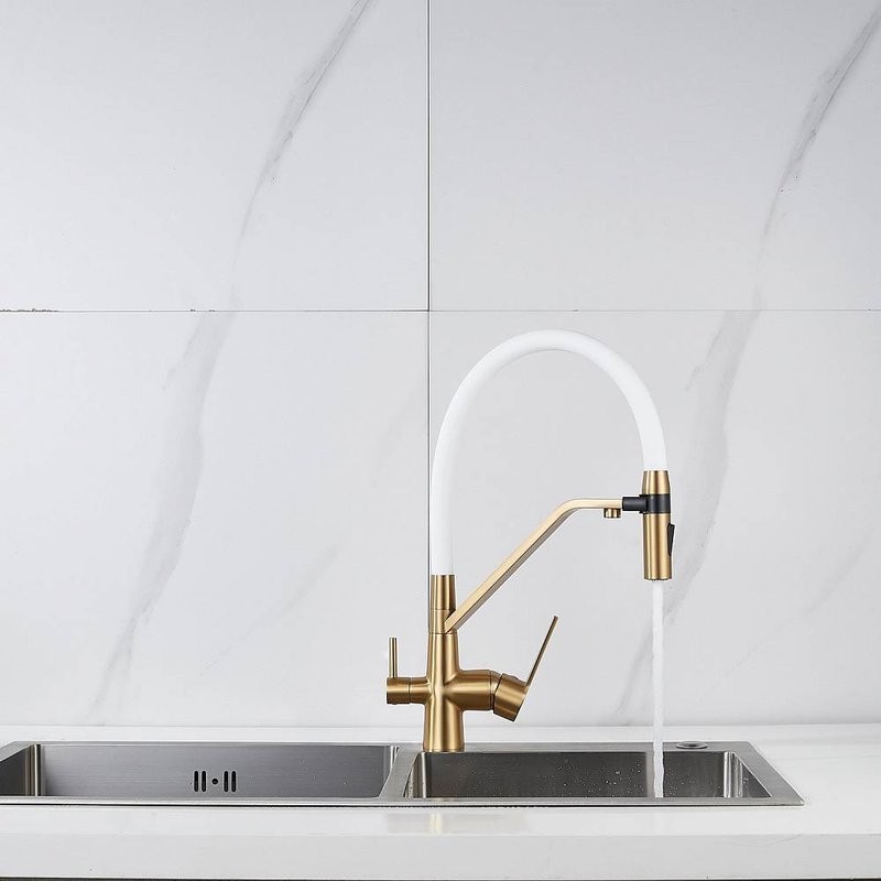 Смеситель для кухни Shevanik S278G золотой сатин, белый