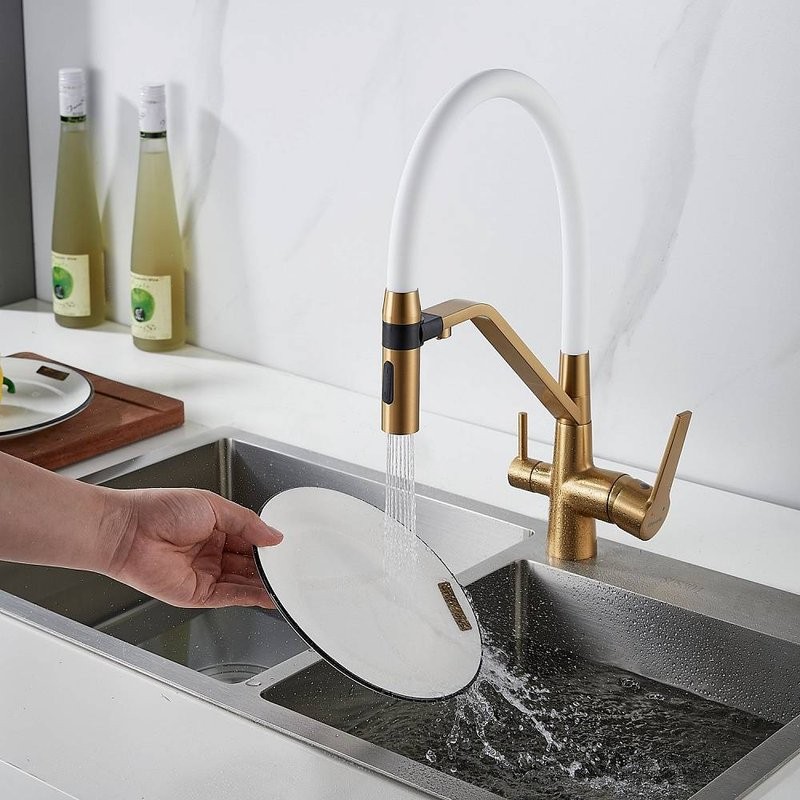 Смеситель для кухни Shevanik S278G золотой сатин, белый