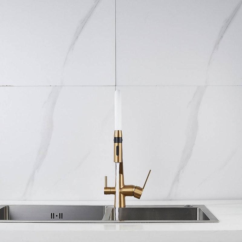 Смеситель для кухни Shevanik S278G золотой сатин, белый